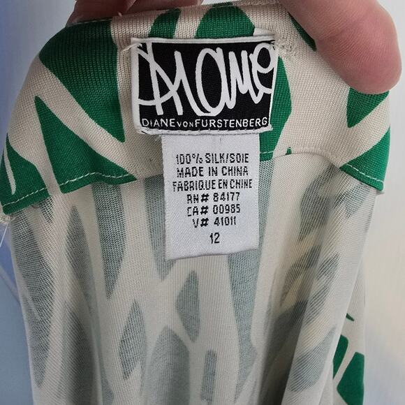 Diane von Furstenberg Julian Wrap Dress Twigs Green White 100% Silk Jersey 12 - Picture 5 of 12